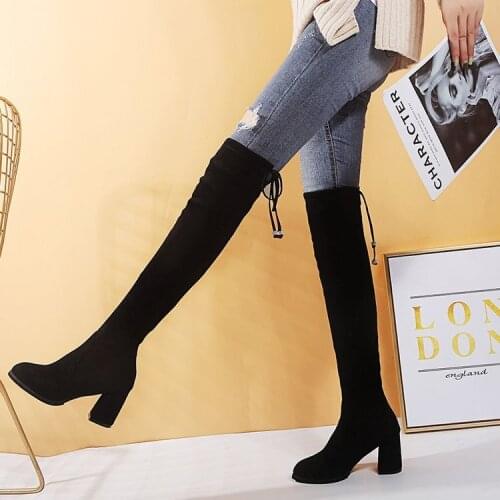 Botas mujer 2019 Shoes Women Retro High Boots Elasticity Over The Knee Long Boots zapatos de mujer Real Leather Lady footware