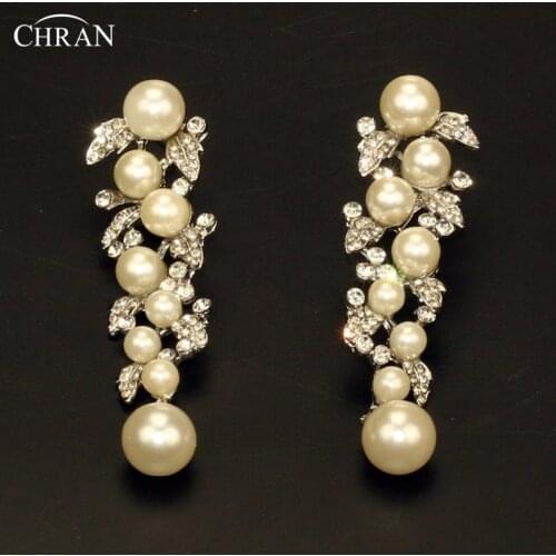 CHRAN Classic Gold Color Simulated Pearl Earrings for Women Promotion Vintage Style Crystal Long Earrings Jewelry Accessories