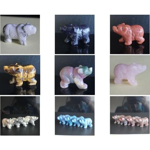 1.5'' Hand Carved Mixed Gemstone Crystal Bear Animal Figurine Animal Carving