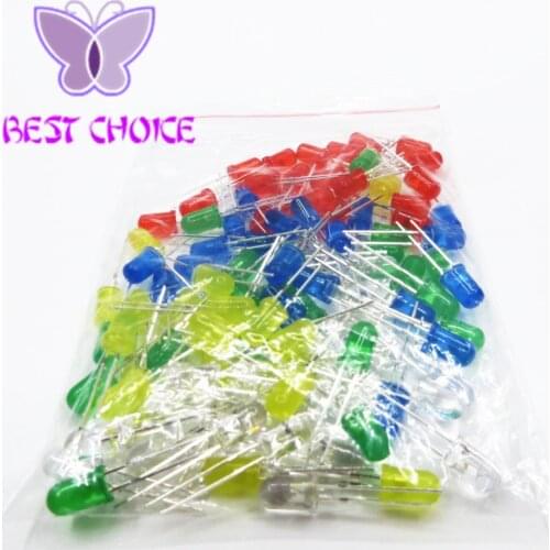 100pcs 5mm LED diode Light Assorted Kit DIY LEDs Set White Yellow Red Green Blue free shiiping