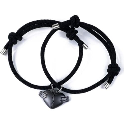 2Pcs Minimalist Lovers Matching Friendship Heart Pendant Couple Magnetic Distance Faceted Heart Pendant Necklace Jewelry