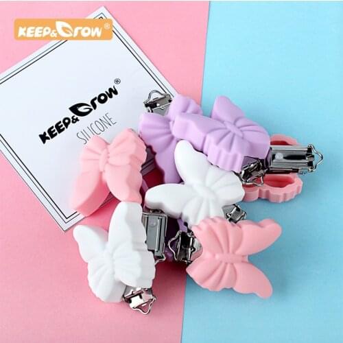 Keep&Grow 3pcs Baby Silicone Pearl Silicone Pacifier Clips Newborn Chewing Silicone Teething Clips Butterfly Baby Oral Care
