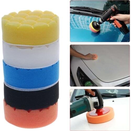 5pcs Car Polishing Disc Self-adhesive Buffing Waxing Sponge Wheel Polishing Pads 4 inch for Auto Wheel Polisher Drill Adapter