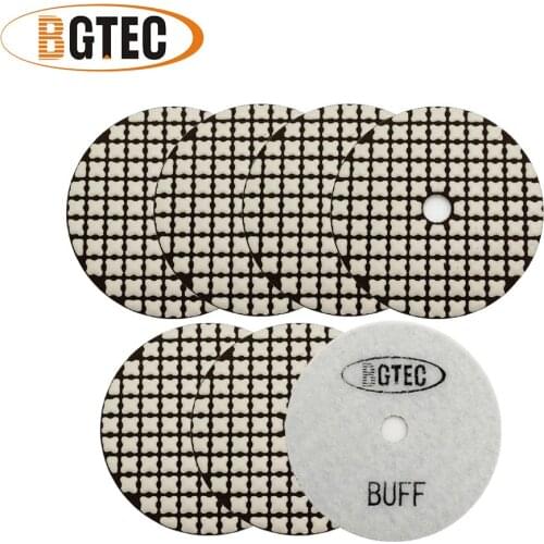 BGTEC 7pcs 100mm #White Buff B dry polishing pads diameter 4inch Resin bond diamond flexible polishing pads