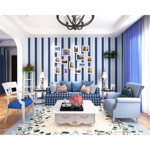 Beibehang Fashion Mediterranean papel de parede Nonwoven Living Room Bedroom Modern Simple Pink Vertical Striped 3d Wallpaper