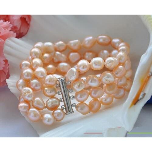 NEW natural 4row 8-9mm pink baroque freshwater pearl bracelet 8inchs