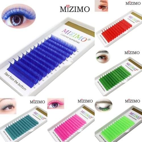 MIZIMO Color Makeup Eyelash 8-13mm Long Mixed Artificial Mink Hair Blue Red Purple Green Yellow Eyelash Extension Tool