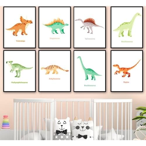 Dinosaur Nursery Wall Art Canvas Painting Nordic Posters And Prints Cartoons Wall Pictures Baby Kids Room Decoration