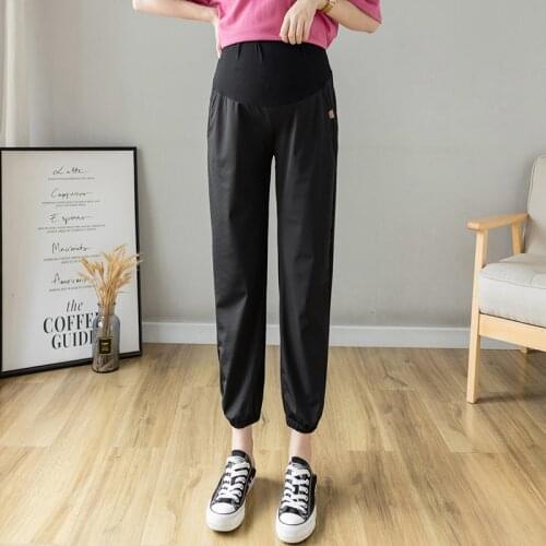 Pregnant womens summer ice silk nine-point pants quick-drying pants loose-fitting harem pants sports pants anti-mosquito pants