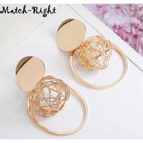 Geometric Woven Earrings for Women Metal Ball Drop Earring Pendant New Woman Jewelry Mujer Aretes Brincos De Mulheres LX017