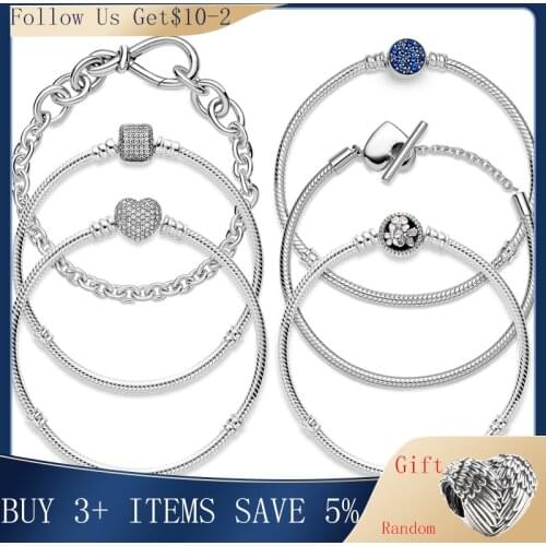 HOT SALE15 Style Classic 925 Sterling Silver Original 3mm Bracelets For Bead Charms DIY Jewelry Fashion Women Gift Dorpshipping
