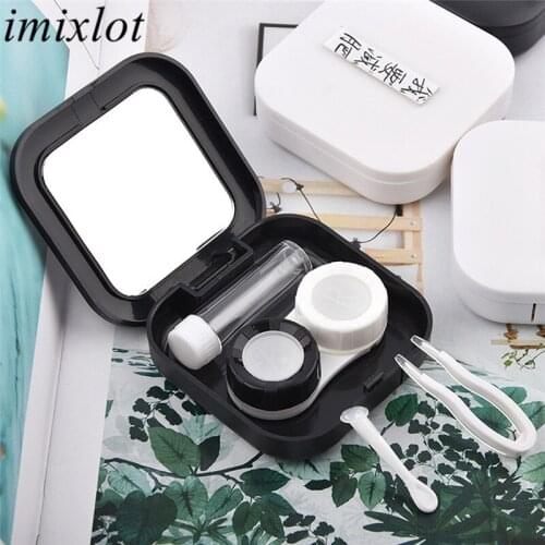 Imixlot New Arrival Popular Words Personality Letters Pattern Contact Lens Case with Mirror Female Portable Travel Kit Container