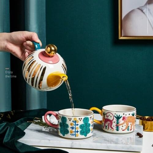 Art Flow Surrealism Style Handmade Gold Ceramic Tea Set