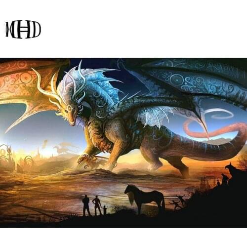 MHD Full & Round DIY Diamond Paintings Dragon Diamond Embroidery Animal 3D Diamond Cross Stitch Mosaic Decor Gifts