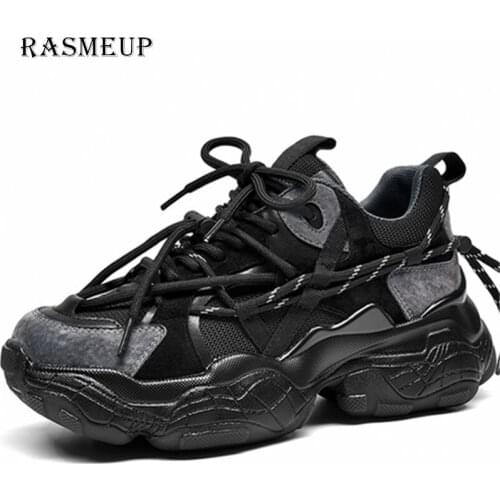 RASMEUP fashion genuine leather breathable women sneakers for girls mixed colors platform soft bottom white sports casual shoes