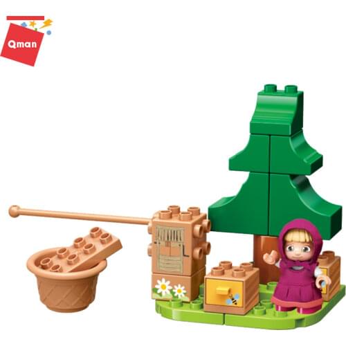 Qman Building Blocks Set Construction for Children Enlighten Brick Stacking Mini Educational Toys Laundry Day Маша и медведь