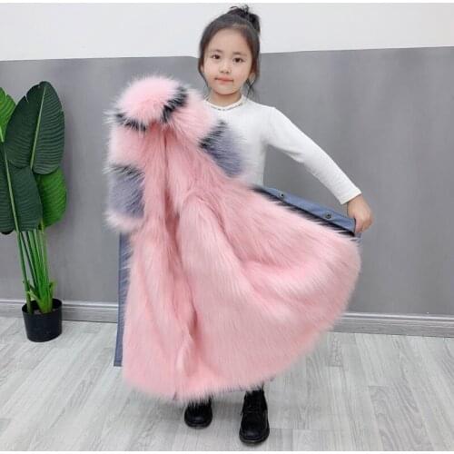 New 2021 Winter Children Girl Boys Thicken Warm Faux Fox Fur Liner Kids Hooded Coat Fashion Teenage Parkas Fashion Outwear D65