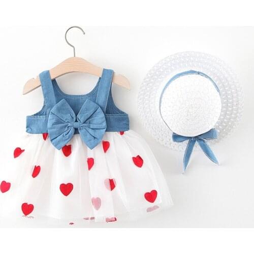 Ropa Bebe Toddler Baby Kids Girls Denim Patchwork Dress Straw Cap Hat Outfits Set Baby Girl Clothes Ropa Niña Meisjes Kleding