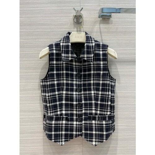 Autumn Luxury 2021FW New Women High Quality Plaid Wool Vest Coat For Female Clothes Gdnz 6.23