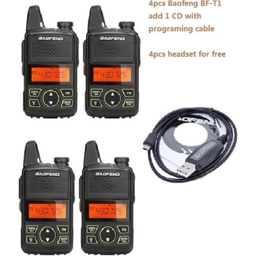 4pcs PPT BF-T1+CD with Programming cable Portable radio MINI PPT Walkie Talkie Handheld Transceiver T1 two way radio baofeng T1