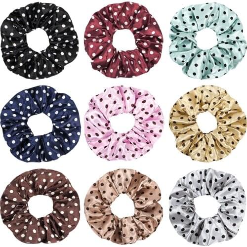 Scrunchie Stretch Headband Scrunchies Women Polka Dot Satin Elastic Hair Bands Tie Ponytail Holder Hair Accessories 1015C