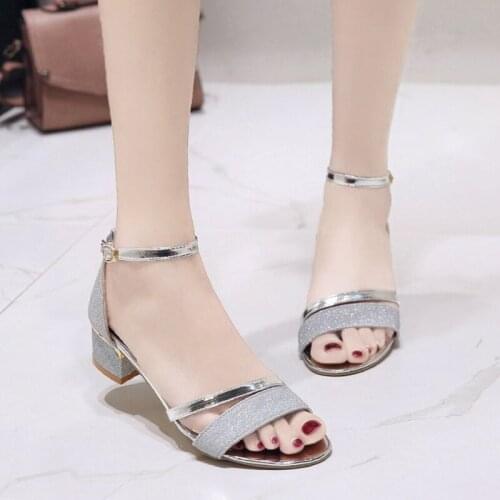 Women Sandals 2020 Summer Fashion Low Heels Sandals Women Open Toe Square heel Sandals Party Wedding Shoes Ladies Sandals