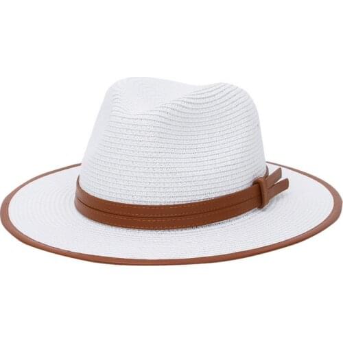 4 colors Summer 2021 Unisex Sun Hat Belt Leisure Vacation Panama Paper Hat Ladies Wide-Brimmed Beach Jazz Mens Hat Fedoras