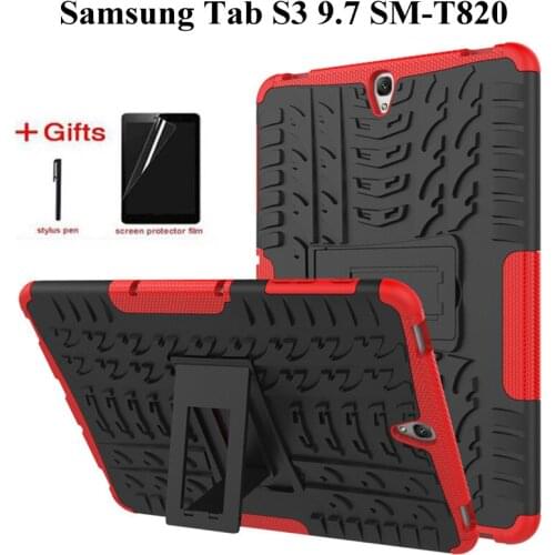 Silicon Shockproof Back Case for Samsung Galaxy Tab S3 9.7 inch T820 T825 Stand cover for Samsung Tab S3 9.7 Case +Film+Pen