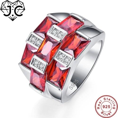 J.C Unique Design Emerald Cut Garnet & Morganite 925 Real Silver Ring Size 6 7 8 9 Luxury Elegant Women Anniversary Fine Jewelry