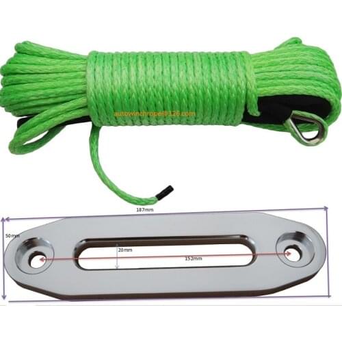 Green 6mm*24m Synthetic Rope add 4500lbs Aluminum Hawse Fairlead,Off Road Rope,Replacement Winch Cable,ATV Winch Line