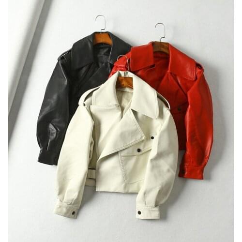 2020 High Quality Spring Women Faux Leather Jacket Motorcycle Biker Jacket Turndown Collar High Street Leather Jackets Outerwear