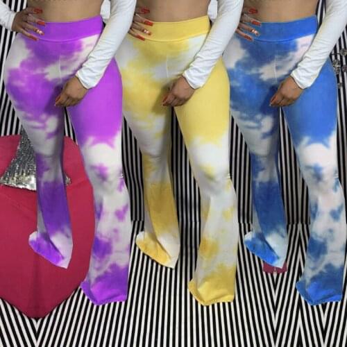 Echoine New Tie-Dye Galaxy Print Women Wide Leg Flare Pants High Waist Bell-bottoms Trousers Streerwear Draped Jogger Sweatpants