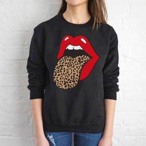 Leopard Print Lip Round neck Hoodies sweatshirt women Autumn and Winter Loose hooded pullover 2020 Fashion Sleeve Sweatshirt