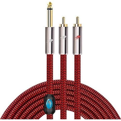 1/4 Inch TS Mono 6.35mm to Dual RCA Male Audio Cable Mixer Amplifier Speaker System Electric Guitar Keyboard Instruments Cords