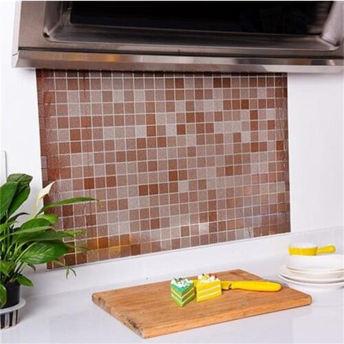 1 Pcs Aluminum Foil Kitchen Mosaic Cartoon Self-adhesive Oil-proof Stickers High Temperature Tile Waterproof Variety Of Options