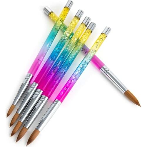 1Pcs Professional Painted Pen Nail Brushes Tools Rainbow Acrylic Nail Brush Nylon Sable Hair with Crimp Round Liquid Sequins