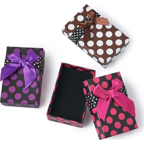 12Pcs Rectangle Cardboard Bowknot Jewelry Boxes with Sponge Mixed Color Jewelry Packaging Gift Boxes Container 80x50x27mm