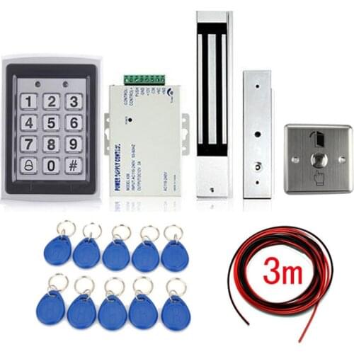 125KHz RFID Metal Password Keypad Door Access Control Security System Kit + Electric Magnetic Lock + Exit Button