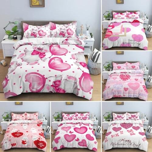 Kawaii Girl Duvet Cover Sets Pink Rabbit Quilt Cover With Pillowcase Bedding Suit Cute Bear Full Size Comforter Covers 2/3Pcs