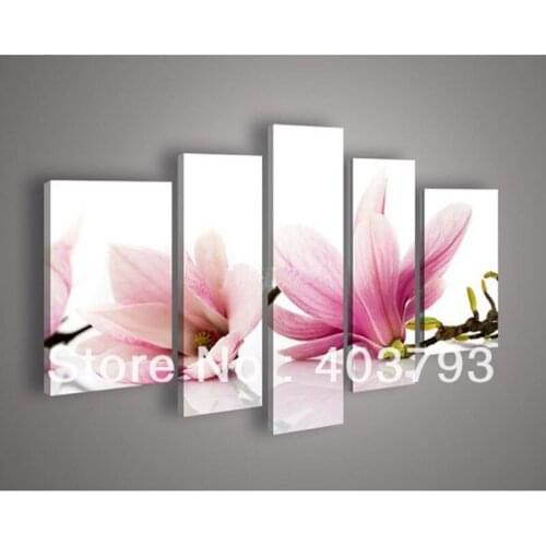 5panels pure hand painted oil paintings pink lily flower for decoration home decoration canvas art