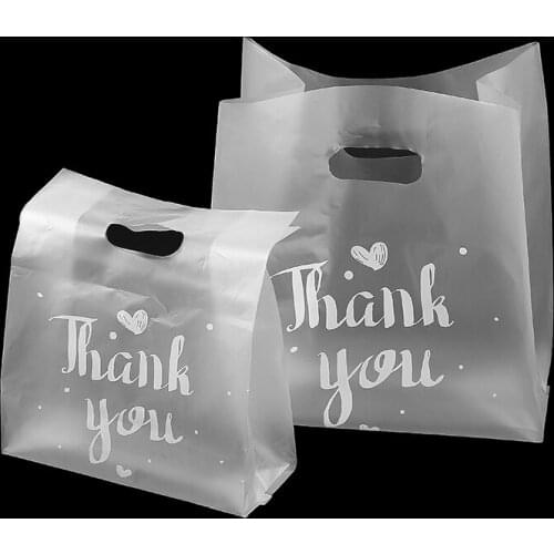 50pcs Transparent Shopping Bag Thank You Plastic Wrapping Bags Gift Packaging Favor Bags Cookie Candy Cake Bread Store