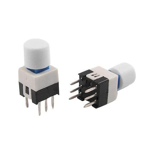 7 x 7mm White Cap Latching Push Button Tact Tactile Switch Lock 6 Pin PCB