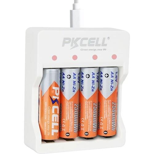 4Pcs PKCELL AA Rechargeable Battery 1.6V-1.9v 2500mWh NIZN Batteria Charger 4slot Charge 2Slot 4Slot aa AAA eu us plug