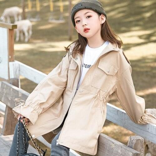Girls Babys Kids Windbreaker Coat Jacket Outwear 2021 Retro Spring Autumn Cotton Buttons Cardigan School Childrens Clothing