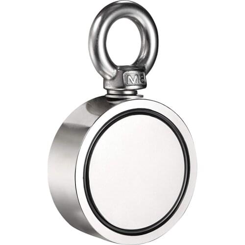 Double Side Magnet Fishing,Combined 300Kg Pulling Force,60Mm Diameter,Super Strong Round Neodymium Fishing Magnet with Eyebolt