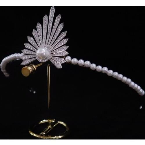 European and American simple pearl headdress zircon bride wedding dress wedding crown wedding hair crown princess birthday crown