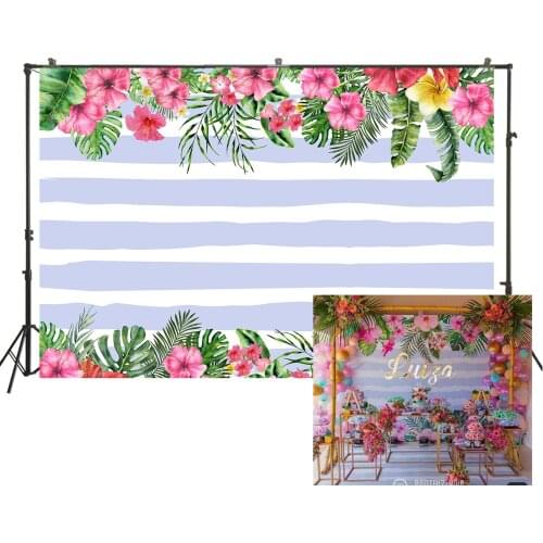 Princess Birthday Party Backdrop Girl Tropical Floral Baby Shower Banner Debonaire Blue Stripes Photo Background Wall Decoration