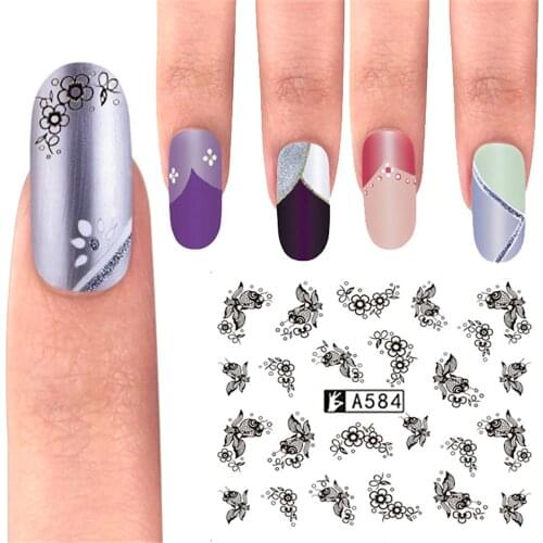 Water Decals Nail Art Black Nail Stickers Water Decal For Nail Lace Sticker Manicure Sliders Nail Art Stickers Nail Foil Sticker