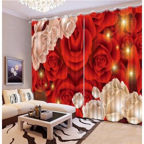 Customized Drapes rose 3D Living Room Bedroom Sheer Curtains Romantic wedding Living Room Curtains Beautiful Curtains Window