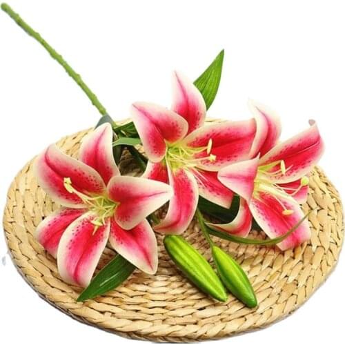 6Pcs Fake Single Stem Lily (3 Heads/Piece) 22" Length Simulation Lilium for Wedding Home Decorative Artificial Flowers 6 Colors